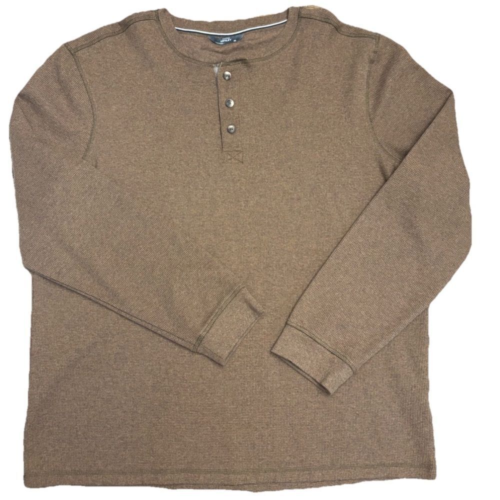 Men’s Thermal Henley Long Sleeve Shirt Brown 3-Button Members Mark Size XL NWOT